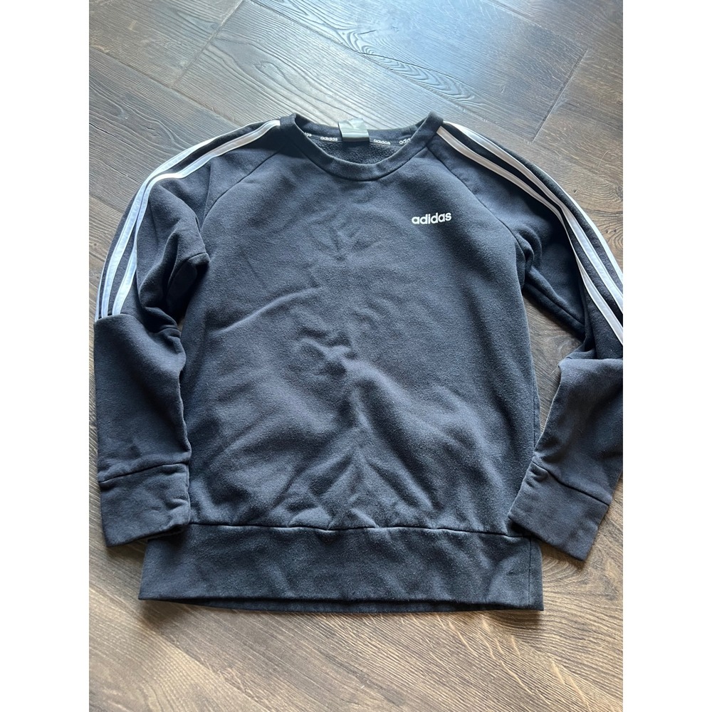 Adidas Mens Essentials 3-Stripes Fleece Crewneck Sweatshirt Black White Small
